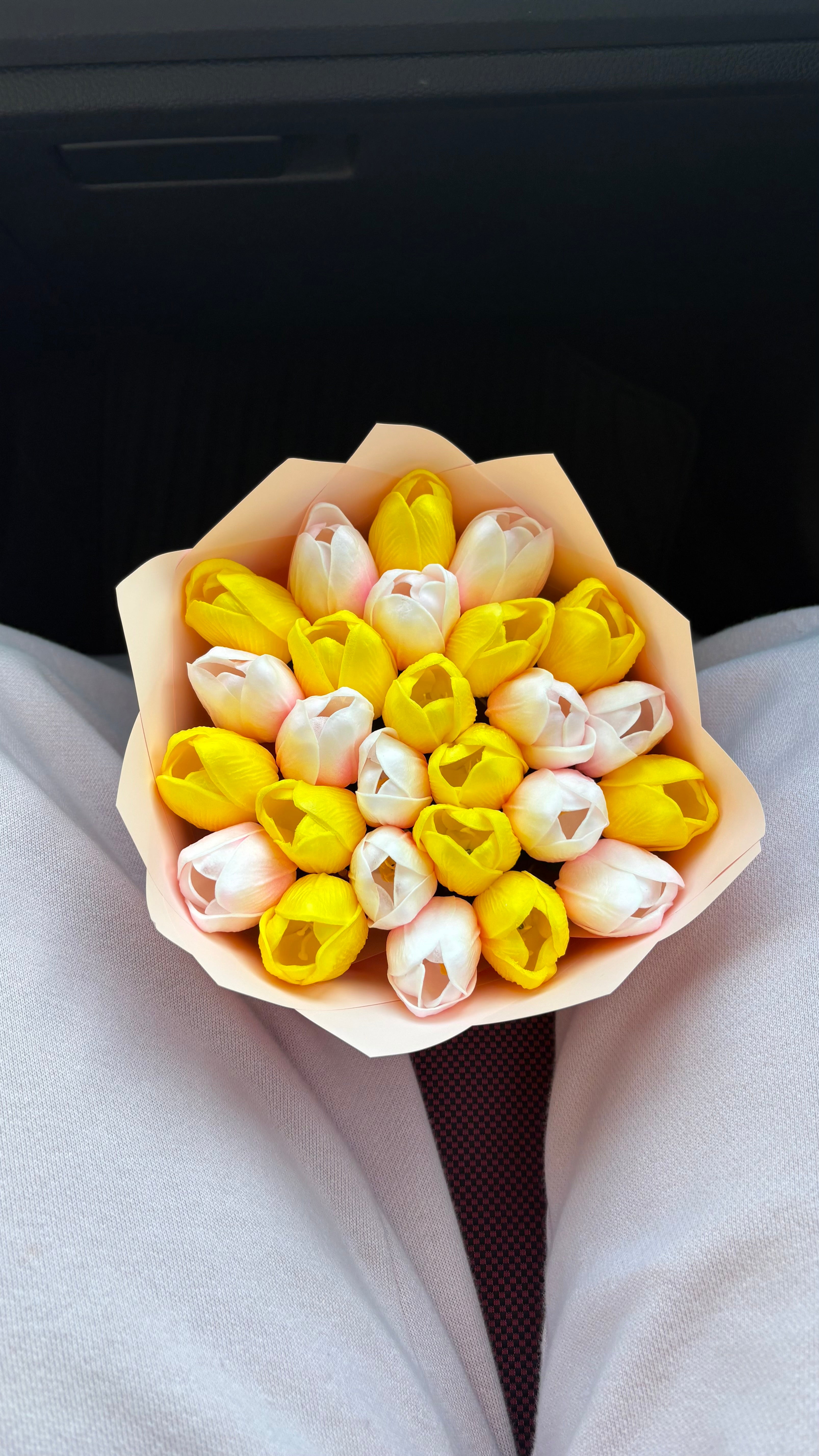 25 Pink and Yellow Artificial Tulips