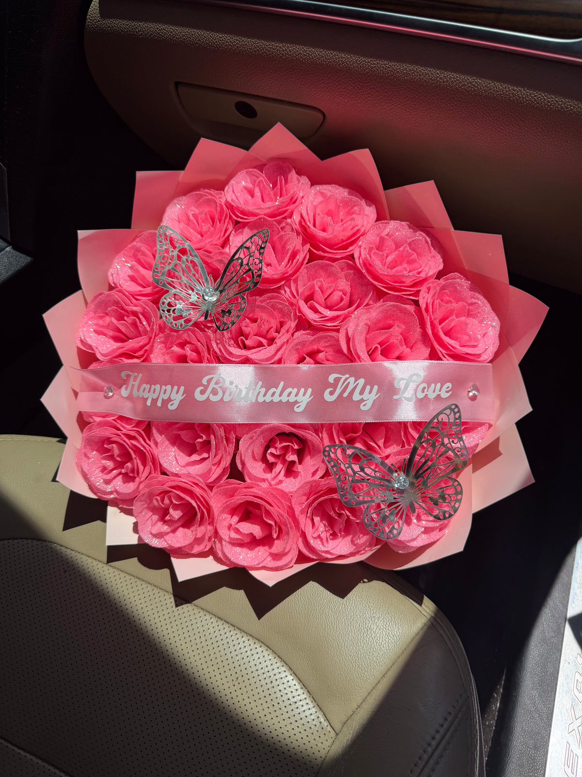 25 Pink Glitter Eternal Roses