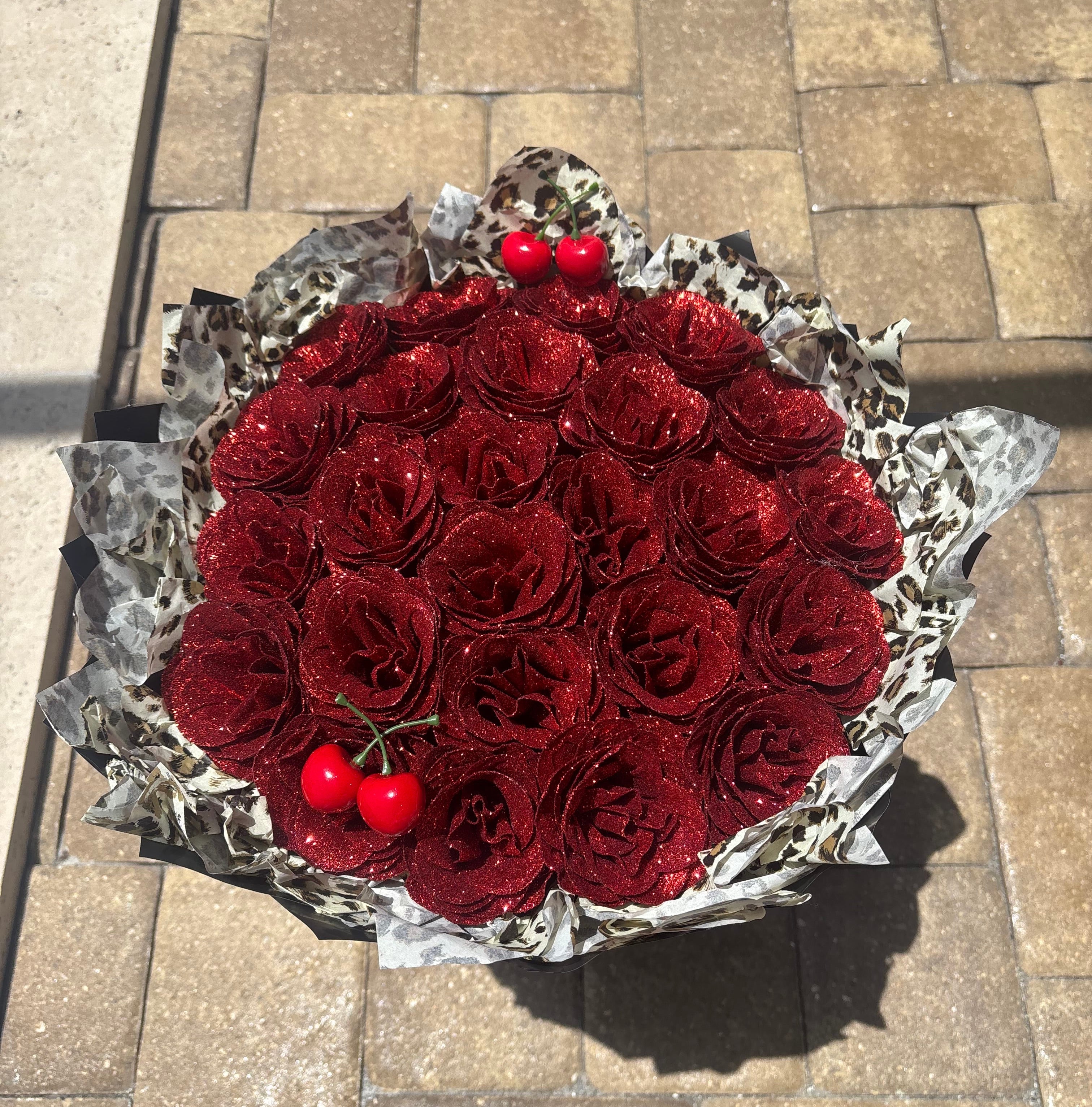 25 Red Glitter Eternal Roses